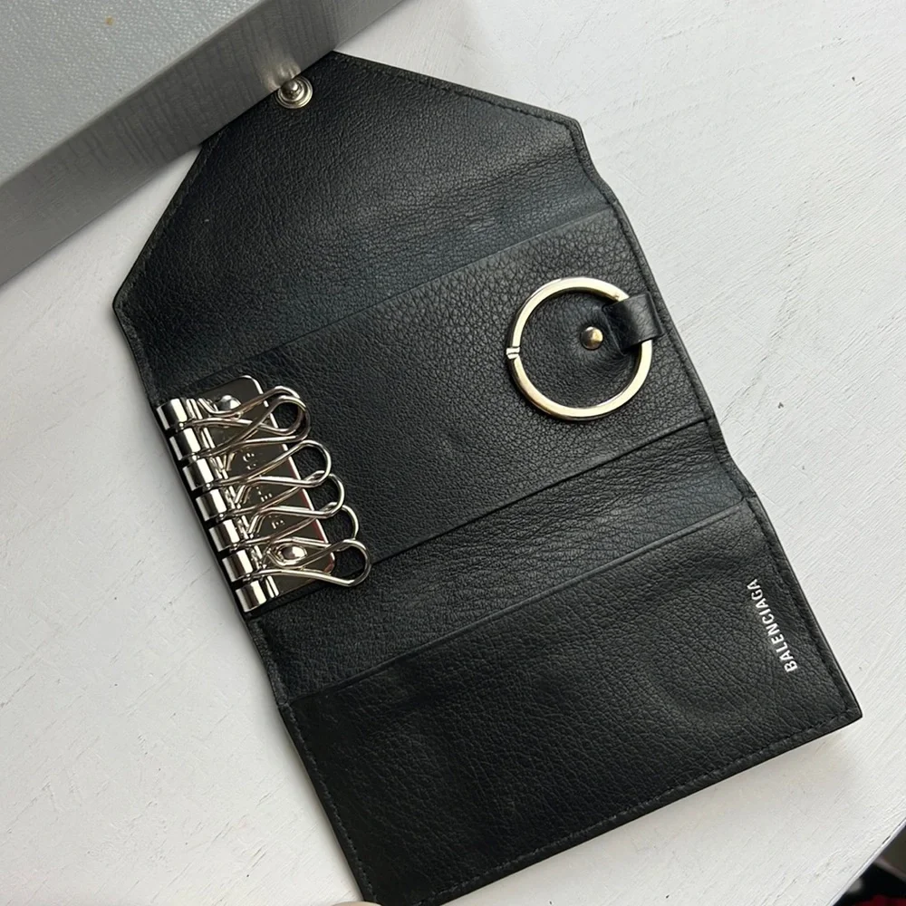 BALENCIAGA Papier Mini Leather Key Ring Case Auth.Black w.box, ribbon unisex